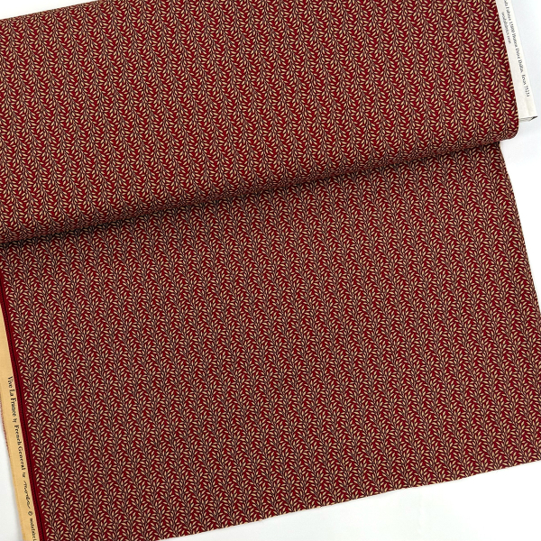Baumwolle ST10215 Webware unelastisch bordeaux rot creme Blätterranken Streifen Vive la France von French General MODA